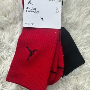 Jordan Dri-FIT Crew Socks Trio in Black, White, and Red